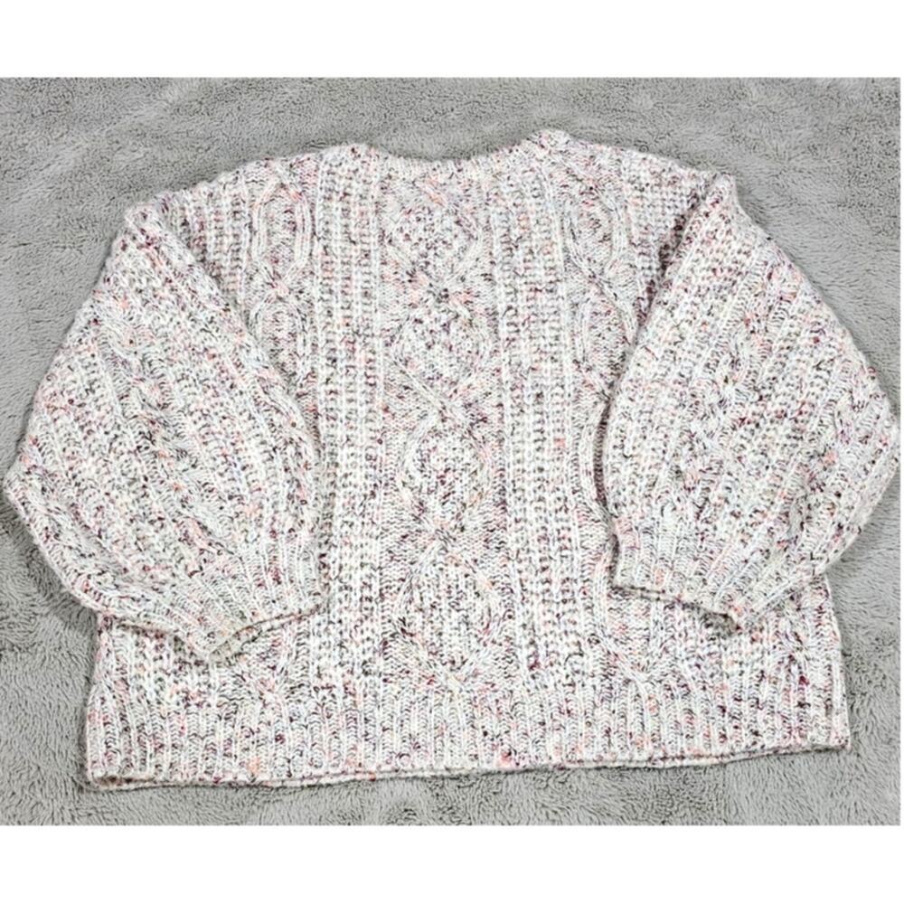 Little Lies Puff Sleeve Chunky Knit Sweater Cream Multicolor Speckled Sz S/M